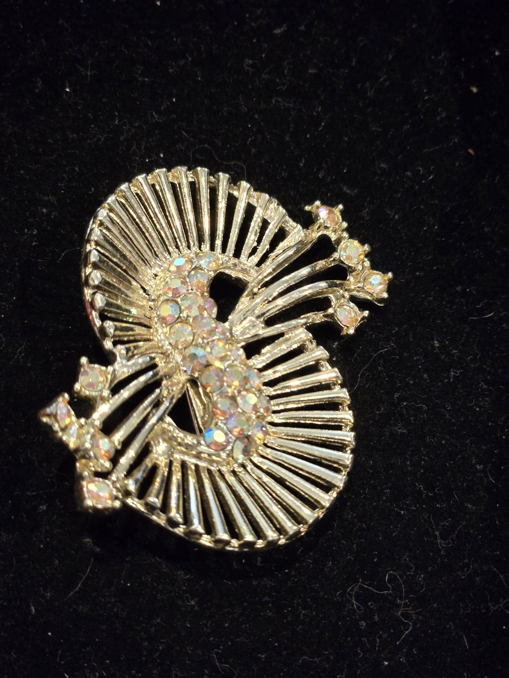 Vintage Gold-Tone Aurora Borealis Crystal Swirl Brooch - Women Jewelry